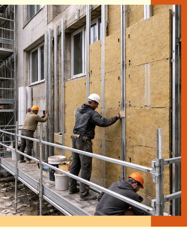 Утепление вентилируемого фасада в Камне-на-Оби от 5684 руб/м2 — монтаж и утепление вентфасад | ТеплоМастер